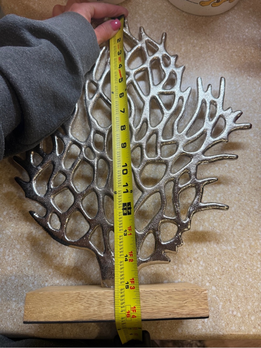 Silver Coral Branch Home Decor on Wooden Base Ocean Sea Decoration - Picture 7 of 12